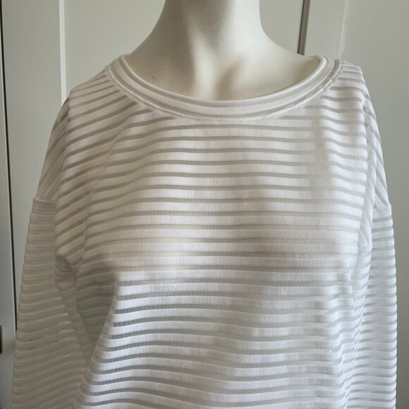 ASKYA LS Boatneck Summer Neutral Breathable Striped Top White B&W Hem Cuffs S - Picture 3 of 11